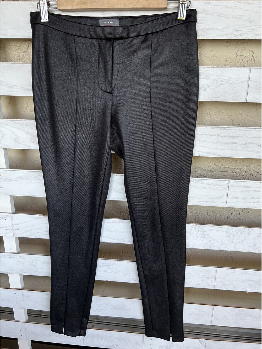 Vince Camuto Women's Shiny Holiday Pants Black Front Slit Size 30”/29”